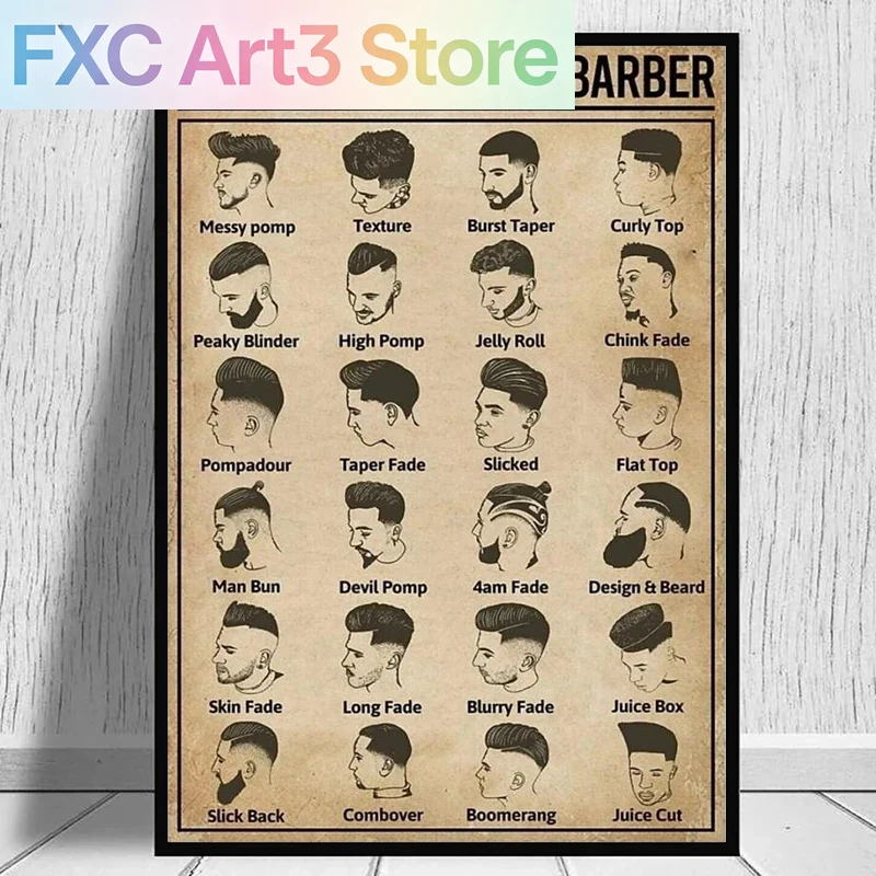 Home Barber - Affiche de barbier sans cadre, types
