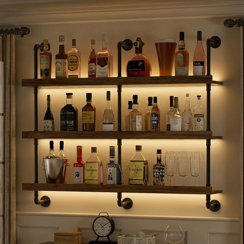 Home Bar Stand - Étagère à vin murale avec éclairage